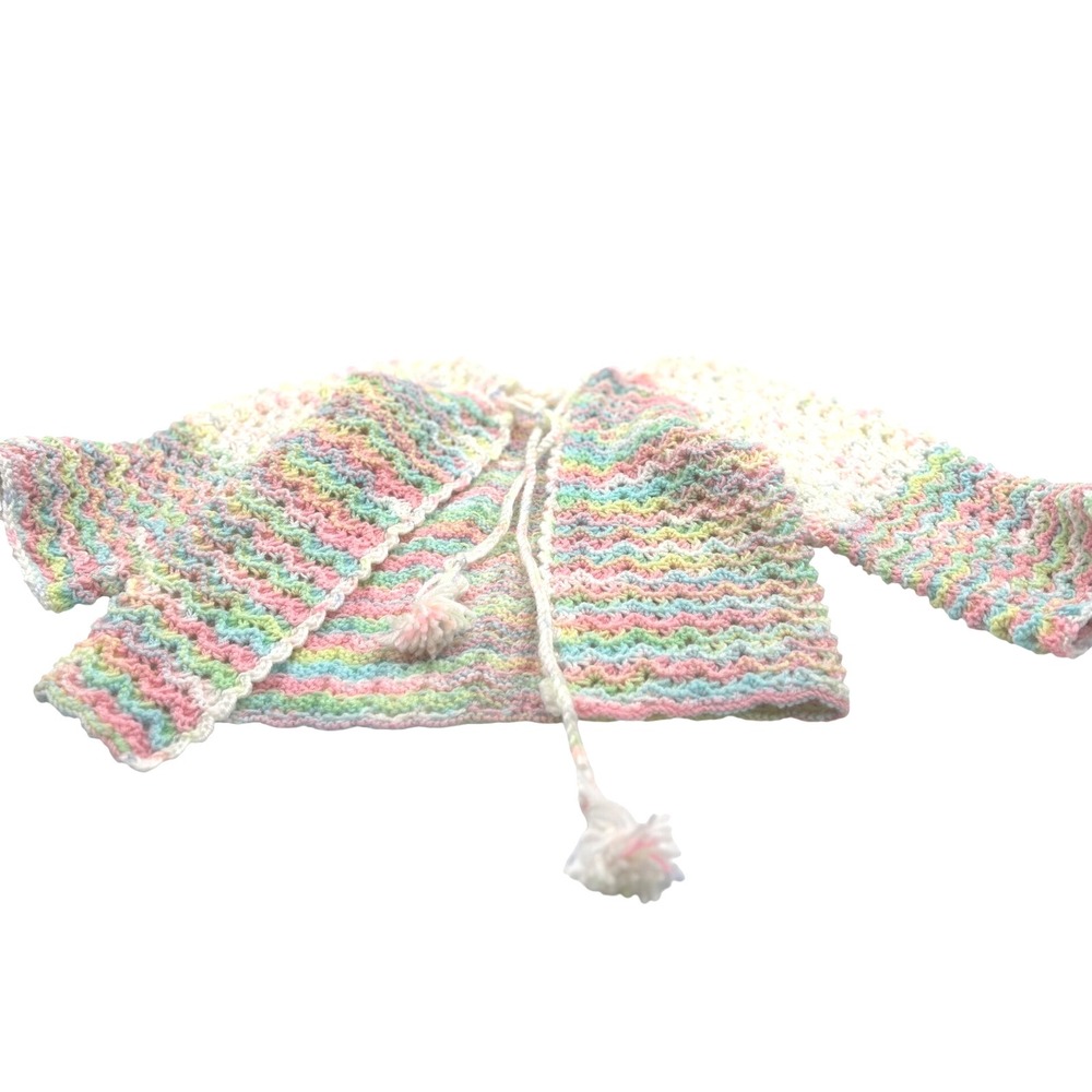 Vintage‎ Crochet Baby Cardigan Sweater 2T 3T Tassel Ties, winter baby top